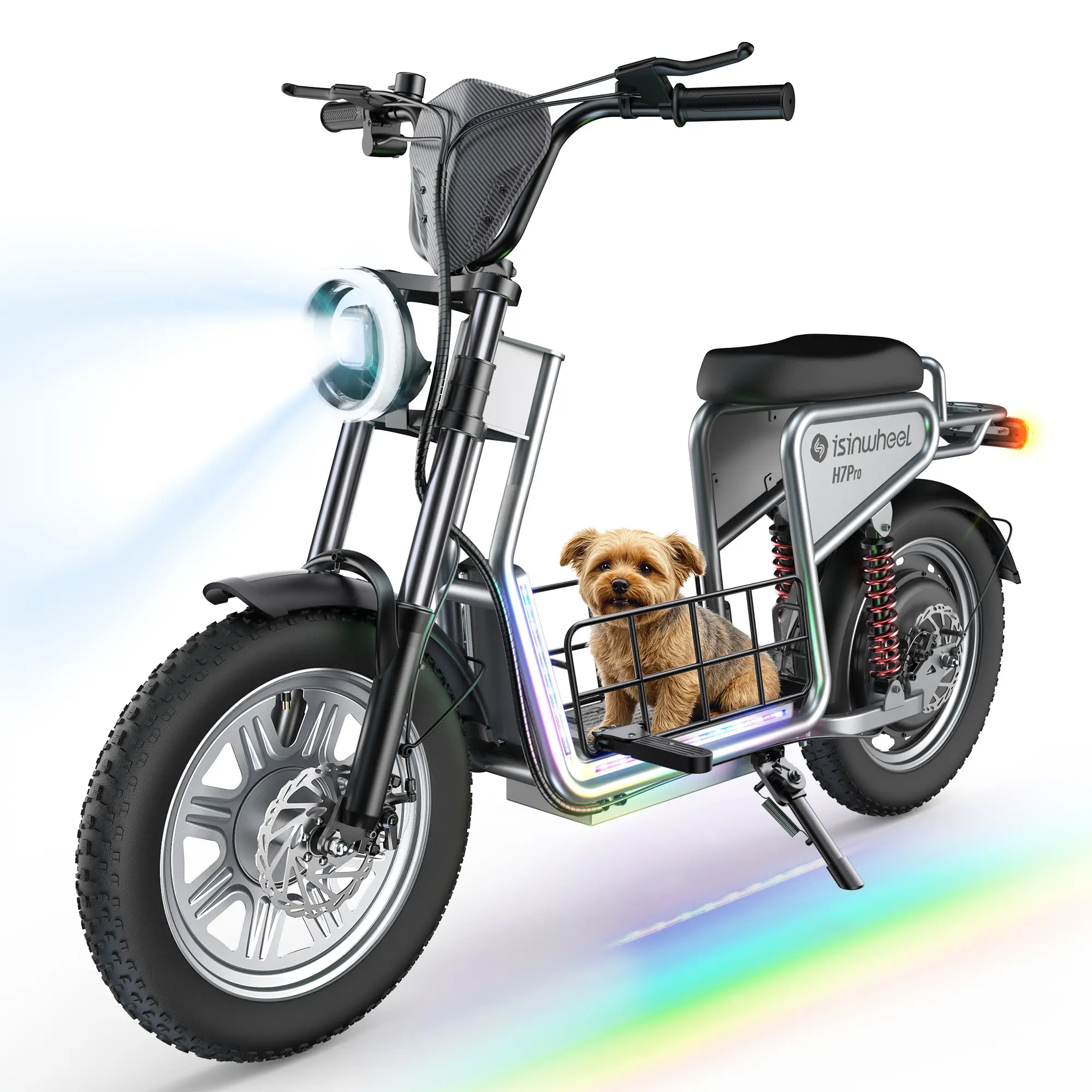 isinwheel H7Pro/H7 Unisex Adult Sport Scooter with Seat, 16"/15" Fat Tires, 1500W Motor, 43 Mi Range, 38/35 MPH Speed, NFC Start, Mood Lighting, Storage Basket for Outdoor Fitness