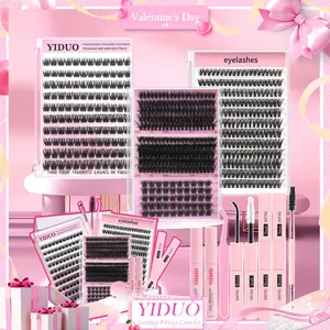 Volume Curling Fluffy False Eyelashes Kit, Makeup 1 Box 5 Styles Mixed Length Cluster Eyelash Extensions & Tools, Wispy Eyelash Clusters DIY Lash Extensions Kit for Women & Girls, Lengthening Volumizing Lashes