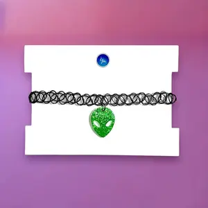Glow In The Dark Alien Head Choker Necklace, 90s Black Stretch Choker, Womens Rave Festival Accessories, Fun Statement Jewelry, Gift For Her