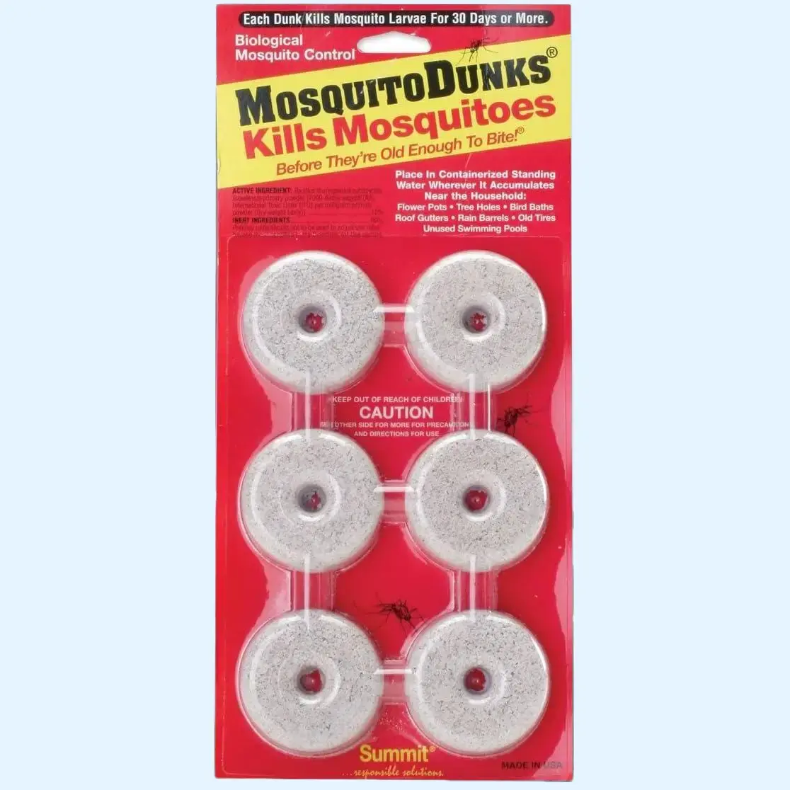 Responsible Solutions 110-12 Mosquito Dunks - 6-Pack, Highly Effective Mosquito-Control Product with Bacteria Toxic to Larvae, Kills Within Hours, Non-Toxic to All Wildlife
