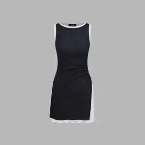 Cider Boat Neck Ruched Split Mini Dress & Solid Mini Dress