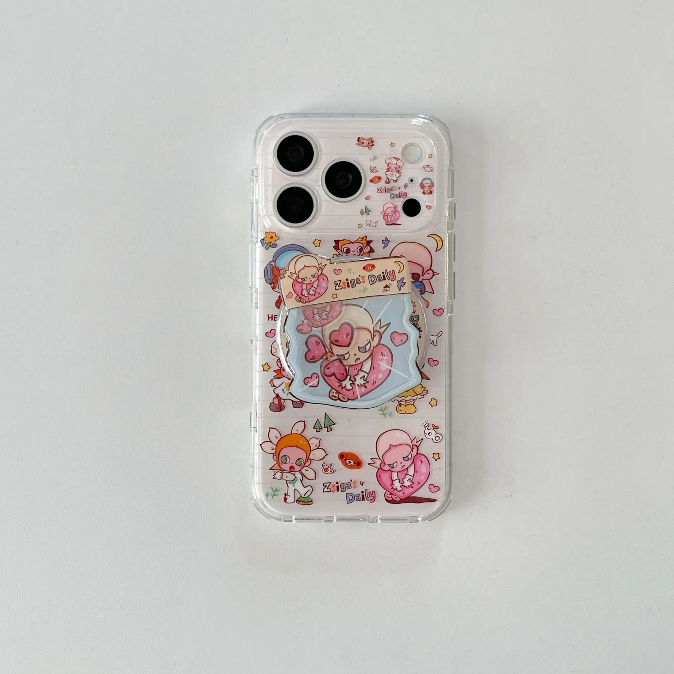 Cute Cartoon Fruit Elephant Baby Clear iPhone Case, 3D Matching Magnetic Pop Socket Kawaii Transparent Shockproof Girly Phone Cover