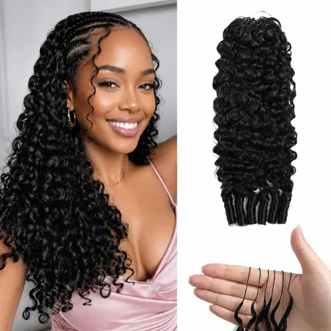 Burmese Curly Crochet Human Hair Invisible Knotless Feather Crochet Human Hair Extension for Black Women Reusable Lightweight Miracle Knots Crochet Hair Pre-Separated