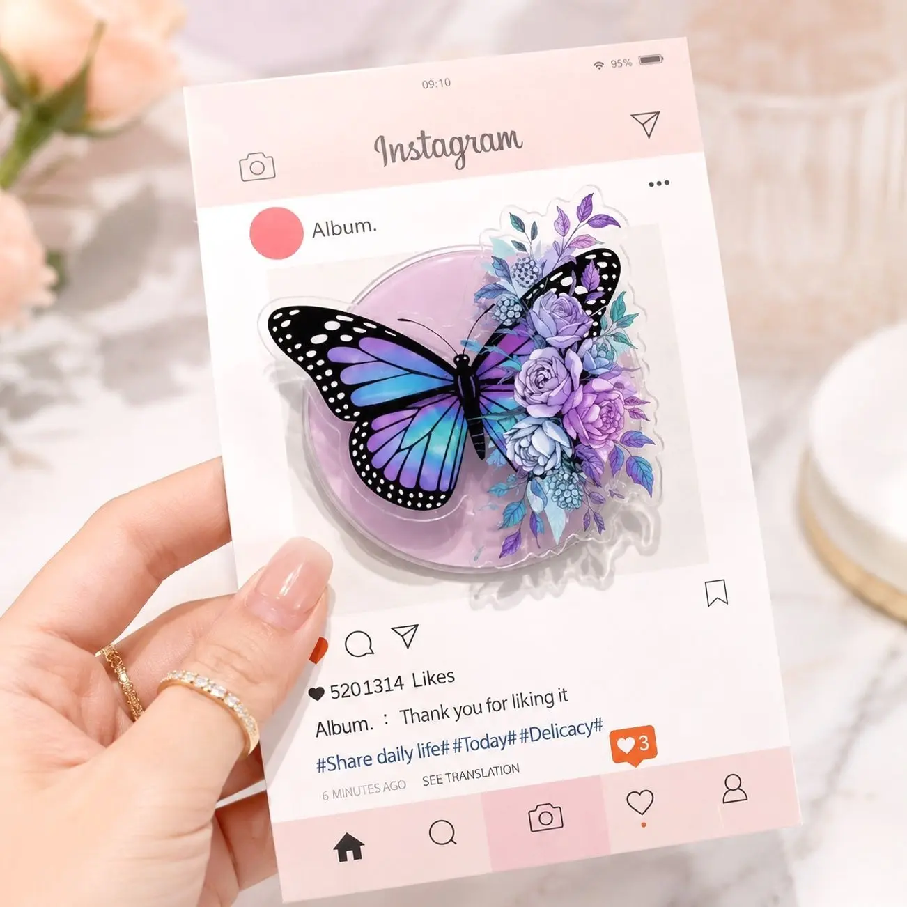 Watercolor Butterfly Floral Magnetic Phone Grip, Aesthetic Retro Garden MagSafe Kickstand for Smartphones