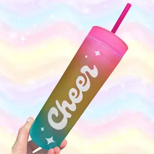Cheerleading Water Bottle 16oz Rainbow Tumbler Retro Drinkware