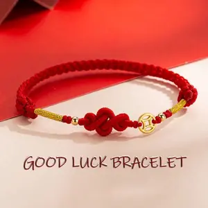 Lucky Handmade Red Rope Braided Chinese-Knot Coin Charms Bracelet for Women and Men