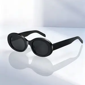 Trendy Small Oval Sunglasses Unisex Vintage PC Frame Anti-UV Protection All-Match Black Eyewear for Outdoor Use
