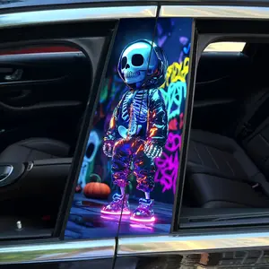 2-Pack high-quality car stickers, Car Decals, cool skull pattern door post stickers, self-adhesive waterproof vinyl semi-matte B-pillar protective film, suitable for B-pillar exterior accessories