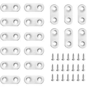 20 Pack Silver Stainless Steel Straight Flat Bracket with Screws, Straight Flat Repair Brace for Furniture Repair and Reinforcement