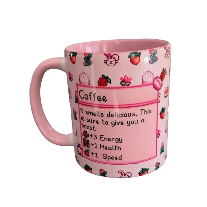 Ceramic Stardew Valley Game-Themed Mug - Cute Animals, Floral Plants, Classic Gingham-Plaid, Geometric, Polka Dot, Patchwork Designs, Heatproof, Dishwasher Safe, Durable Gamer Gift Kitchen Drinkware