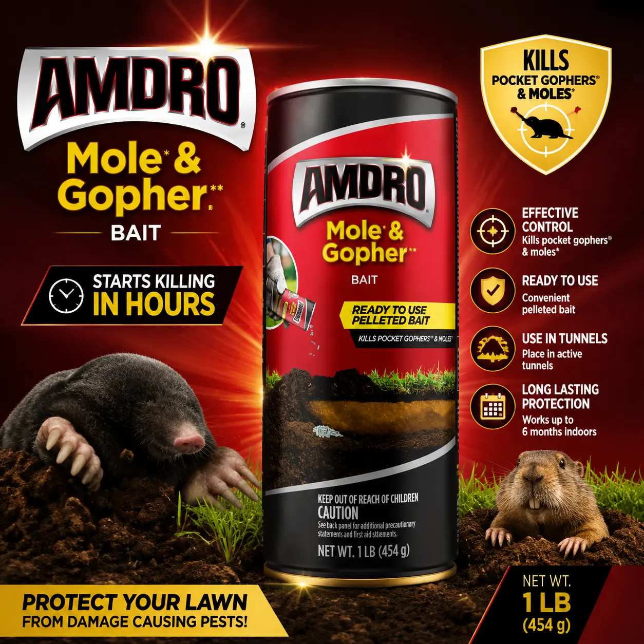 Amdro Mole & Gopher Bait,100510486, 1 LB Black Label Pest Control Bait