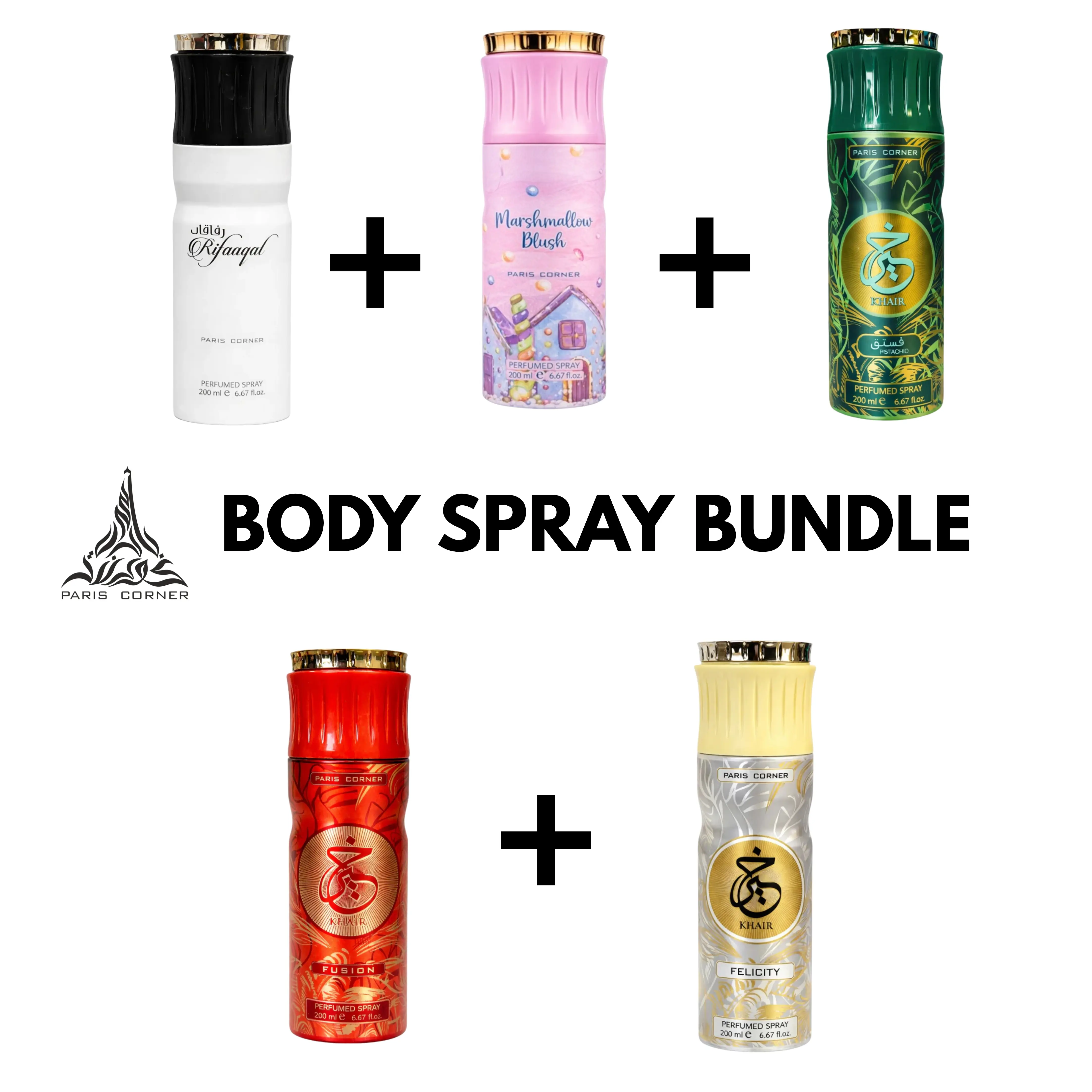 Paris Corner Perfumed Body Spray Collection – 5 x 6.7 oz (200ml)