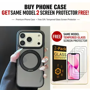 (Includes 2 Free Screen Protectors) iPhone Case for iPhone 17/16/15/14/13/12 Pro Max/Plus/Air/16E Series - MagSafe Magnetic 360° Rotating Stand with Ring Holder, Matte Semi-Transparent, Shockproof and Drop-Resistant Protective Case.