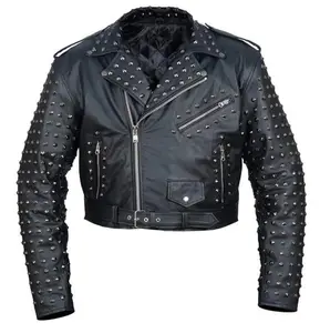 Men’s Black Studded Leather Biker Jacket Punk Rock Motorcycle Zip Moto Coat
