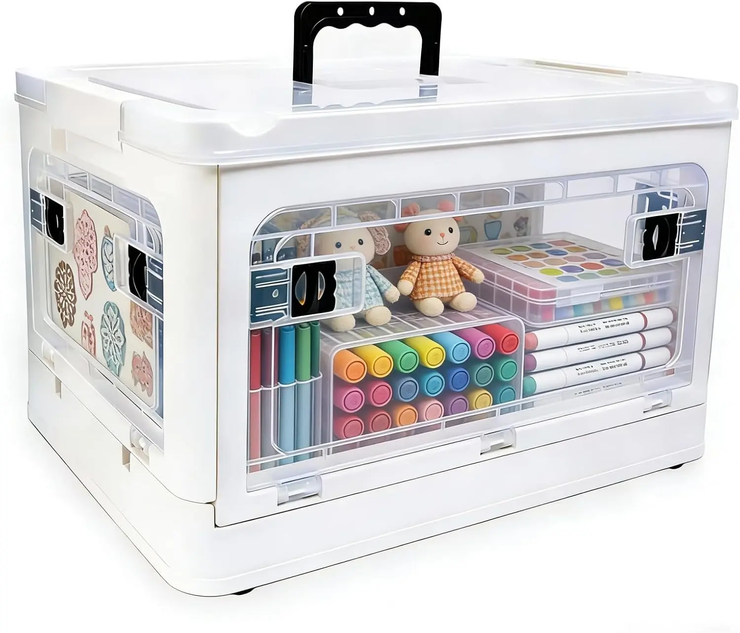 24QT Craft Box with Removable Trays - Art Supply Organizer & Marker Organizer, Multi-Purpose Bins with Lids for Playroom, Board Game & Craft Organizers and