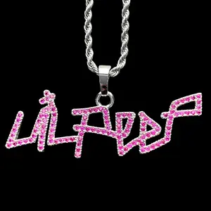 Lil Peep Dark Pink Pendant Necklace with 1.5" Pink Cubic Zirconia Set & Silver Plated Brass Pendant Free Gift Included Chain