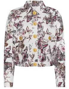 L'AGENCE Nyx Cropped Jacket in White Multi Large Butterfly Jungle