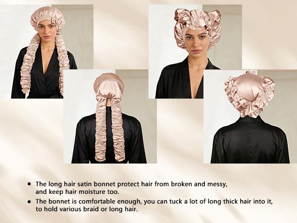 SeSe Code Extra Long Pleated Side Bands Satin Sleep Bonnet, Elastic Non-slip Hair Care Styling Cap SeSe Code Extra Long Pleated Side Bands Satin Sleep Bonnet, Elastic Non-slip Hair Care Styling Cap