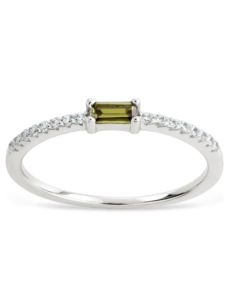 Sterling Silver Thin Peridot CZ Stacking Birthstone Ring