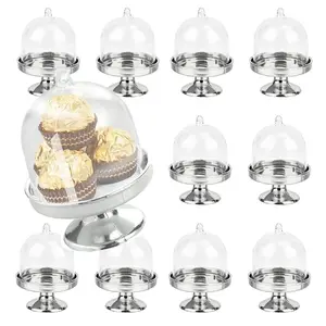12 Set Mini Candy Boxes Cake Stands Cupcake Display Plates with Lids Party Supplies Silver Color
