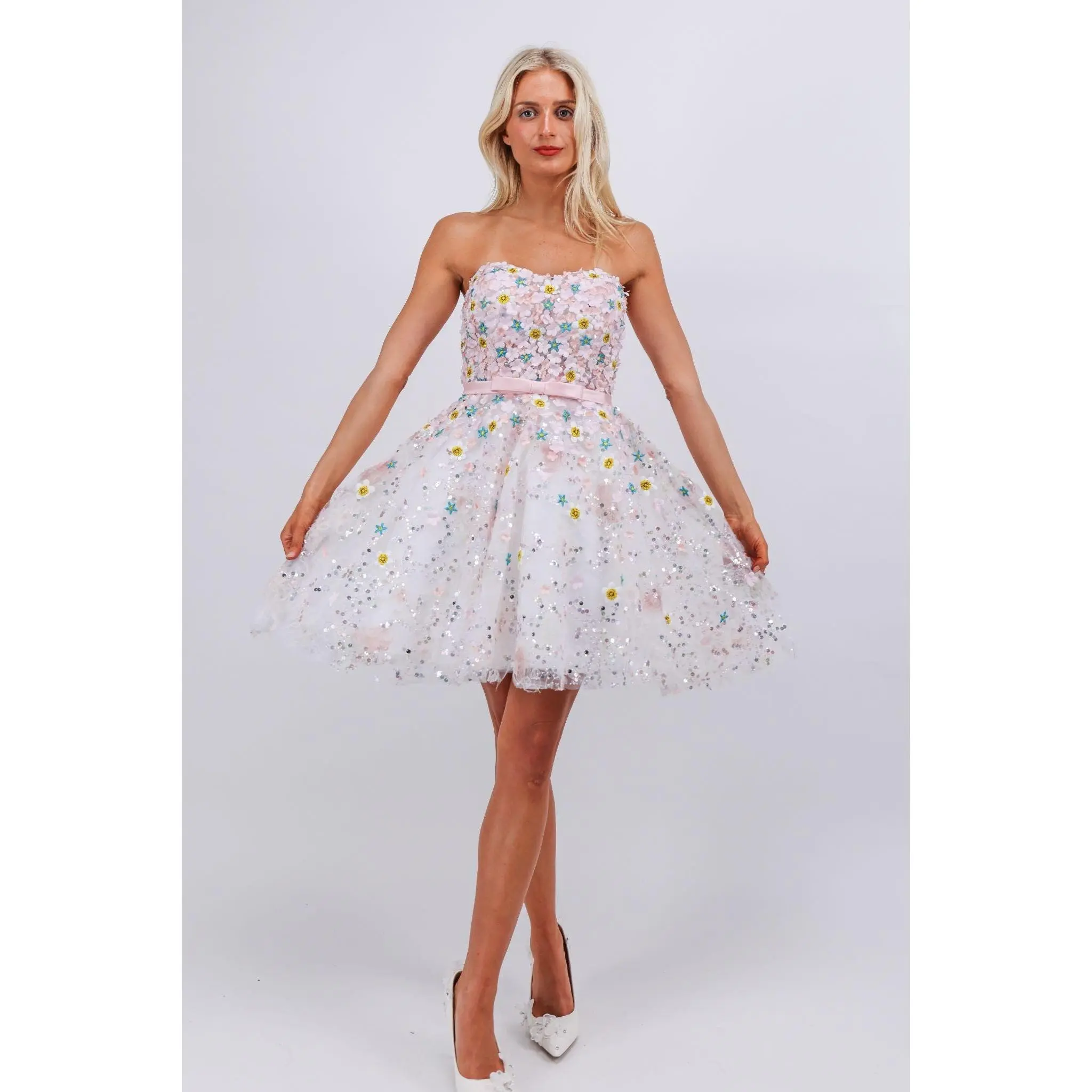 Celestia Embroidered Floral Sequin Mini Dress