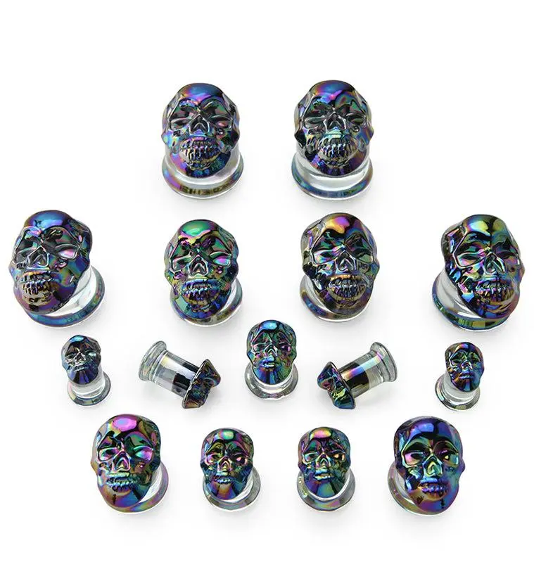 Rainbow Skull Double Flare Glass Plugs