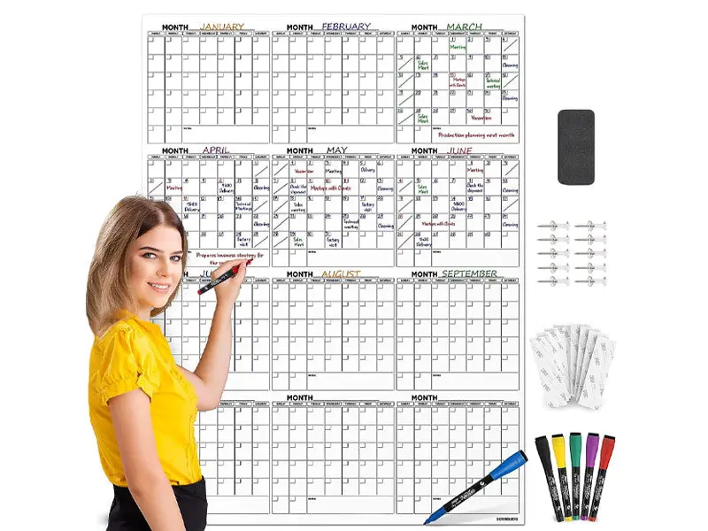 Large Whiteboard Dry Erase Calendar 36"x48"