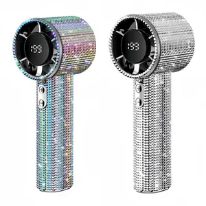 Bling Handheld Turbo Fan - Portable Mini Fan with 199 Wind Speeds, Rhinestone Bedazzled Personal Fan with LED Digital Display, AI-Powered Long Battery Life, Small Pocket Fan for Travel, Makeup & Concerts