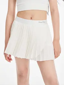 Girls Tennis Skirt with Pockets, White Pleated Ruffle Skort School Athletic Skort for Teens 6-16Y