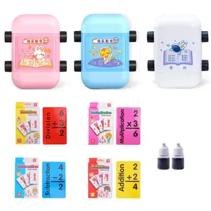 2 PCS Math Roller Stamp with 4 Sets of Flash Cards, Addition, Subtraction, Multiplication, Division Teaching Stamps, 2 in 1 Smart Math Tools, Math Equations