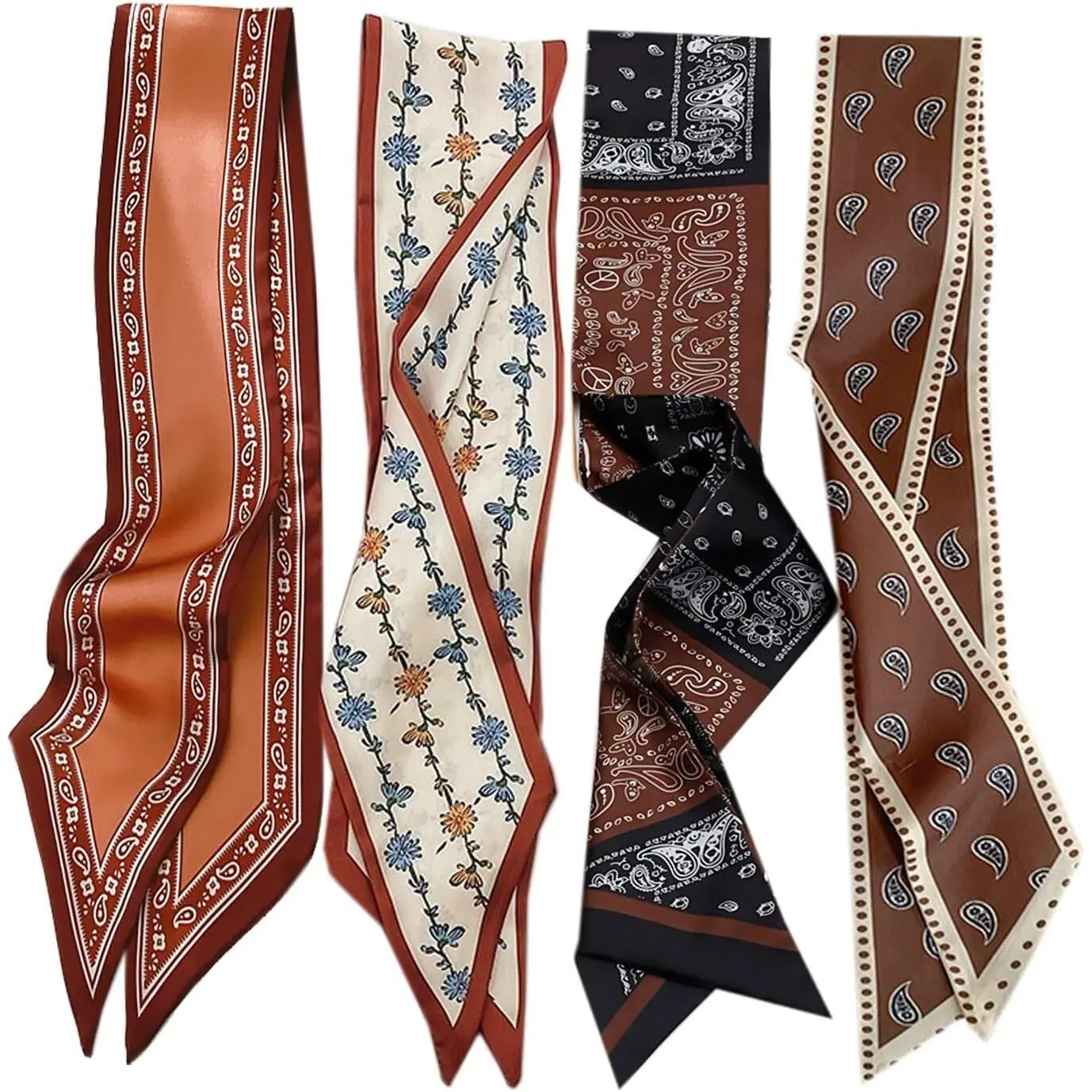 Women's 4-Pcs Skinny Satin Silk Scarves - Head Scarf, Bag Handbag Handle Ribbon, Hair Band, Neck Accessory - Special Treatment Dyeing, No Easy Fading, Ideal Gift, Will Not Fade Easily, Dyeing With Special Treatment, Mother's Day, Valentine's Day
