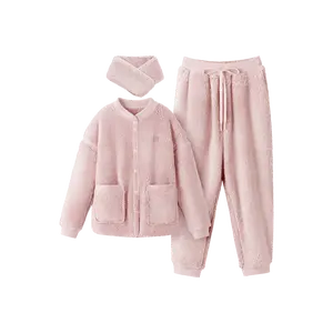 Bananain Women's Coral Fleece Pajamas Set Loungewear 501P Pink S