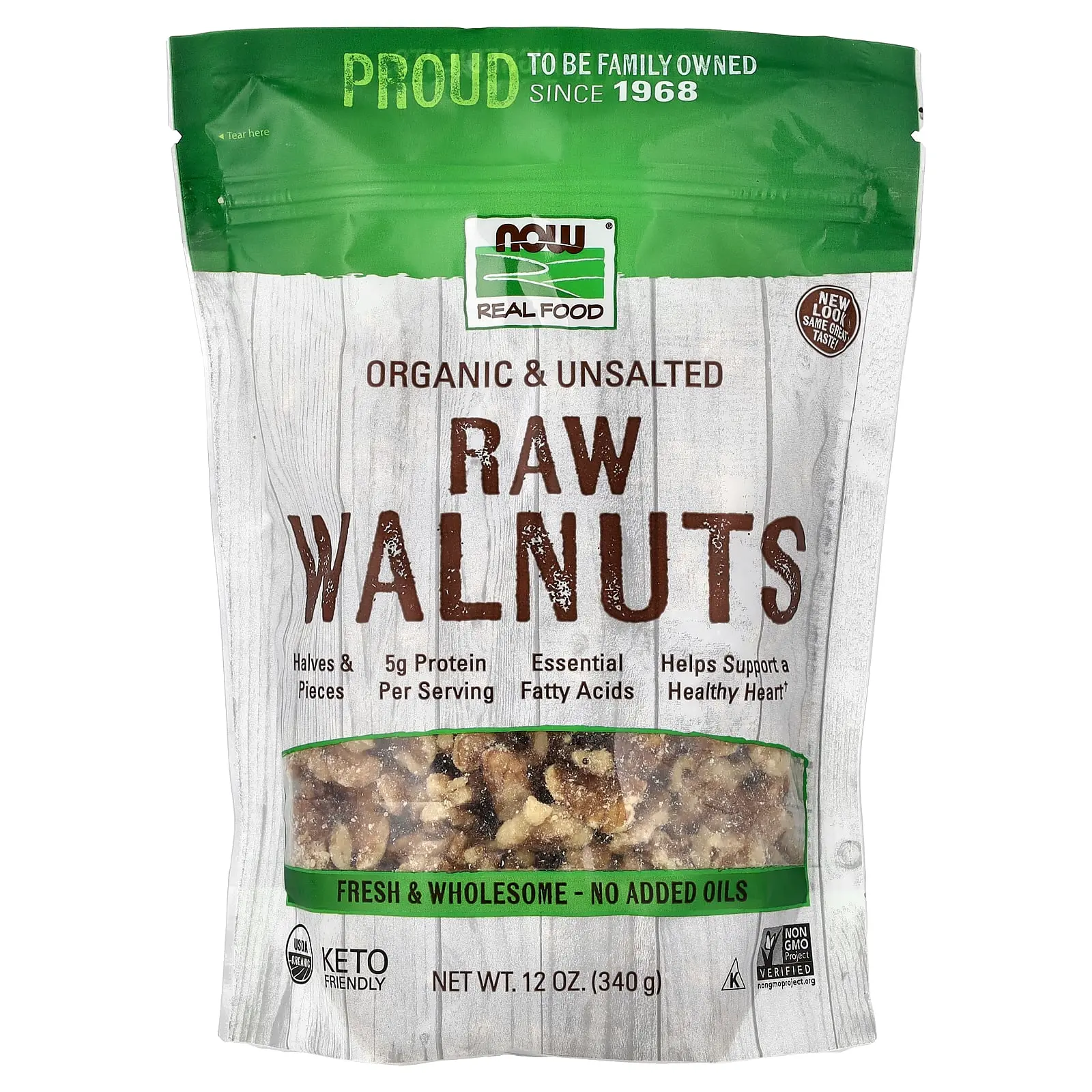 NOW Foods Real Food, Organic Raw Walnuts, Unsalted, 12 oz (340 g)