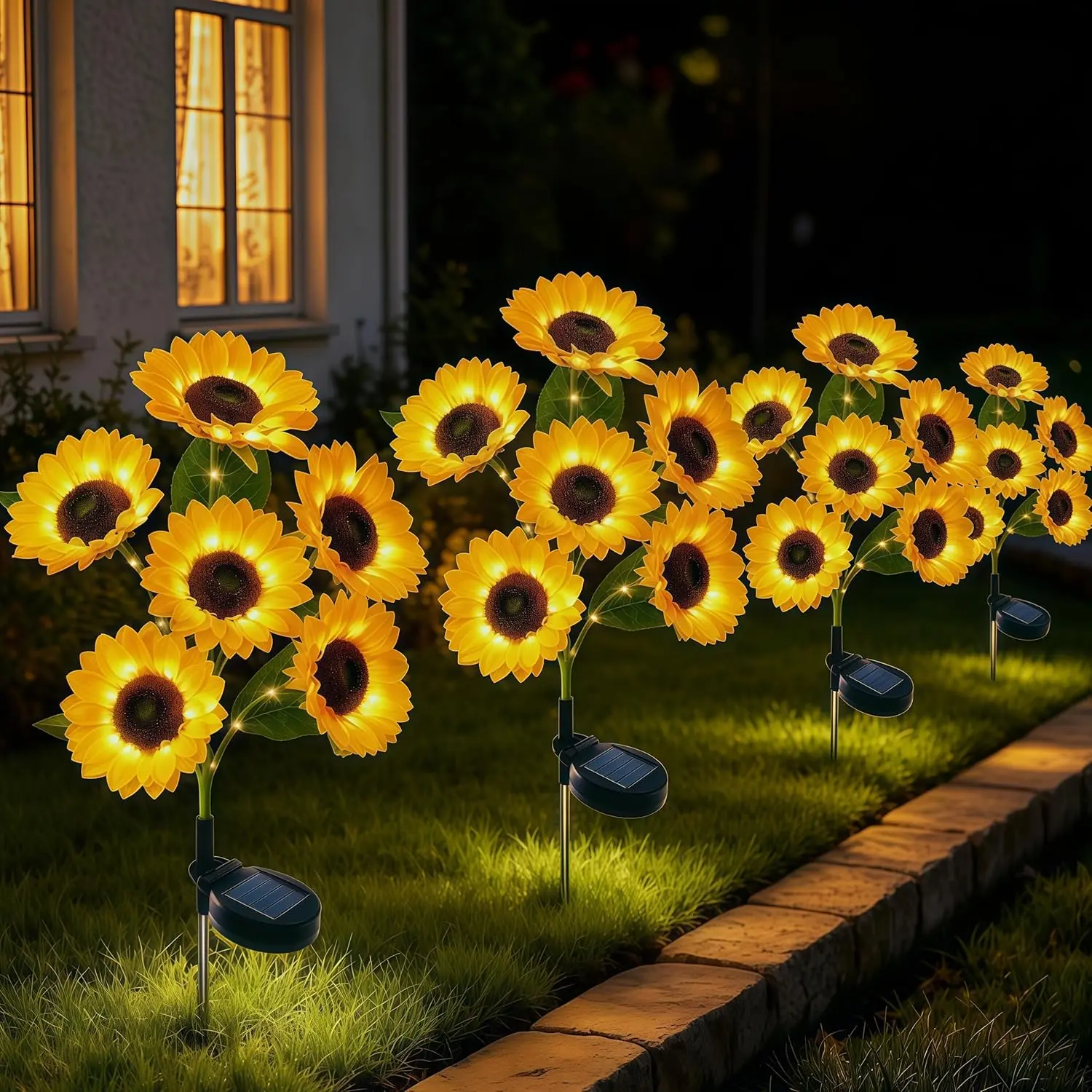 Colorful Solar-Powered Sunflower Motif Decorative Lights (0-5 W) - 10-12 Hours Runtime, Outdoor Water-Resistant Garden Lighting, 2/4 Packs, Grandma Gifts for Mother’s Day/Birthday, Backyard Patio Decor