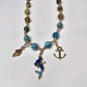 Yassy Creates | Beach-Inspired Jasper Necklace & Bracelet Set – Ocean Blue and Golden Sand Charm Jewelry