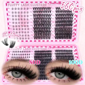 New 560PCS Individual Lashes Clusters Large Capicity Lashes Book DIY 2 Styles Upper False Eyelashes 80D+100D D Curl and 2 Styles Lower Lashes, Fluffy Natural Look Volume Extra Wispy Lashes Extensions Reusable For Weddings, Parties, Music Festival Eyelash
