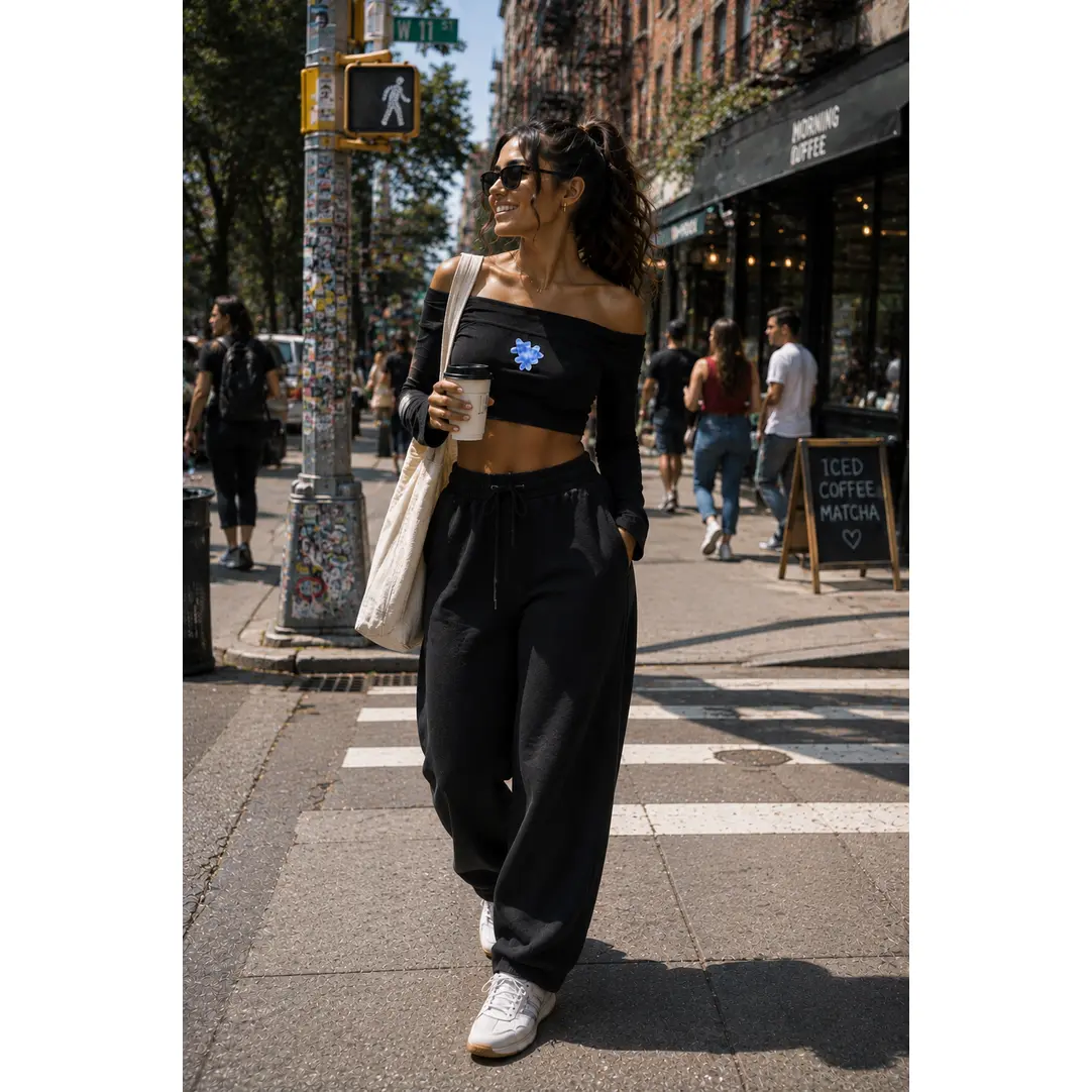 Blue Bell Sleeve Crop T-Shirt Apparel Fabric