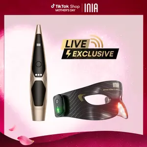 INIA Lumin & Red Light Therapy Eye Mask Bundle | 4-in-1 EMS Wand + 96-LED Cryo Cooling Mask. FDA-Cleared Eye Spa Kit for Anti-Aging, Wrinkles, Dark Circles & Puffiness.