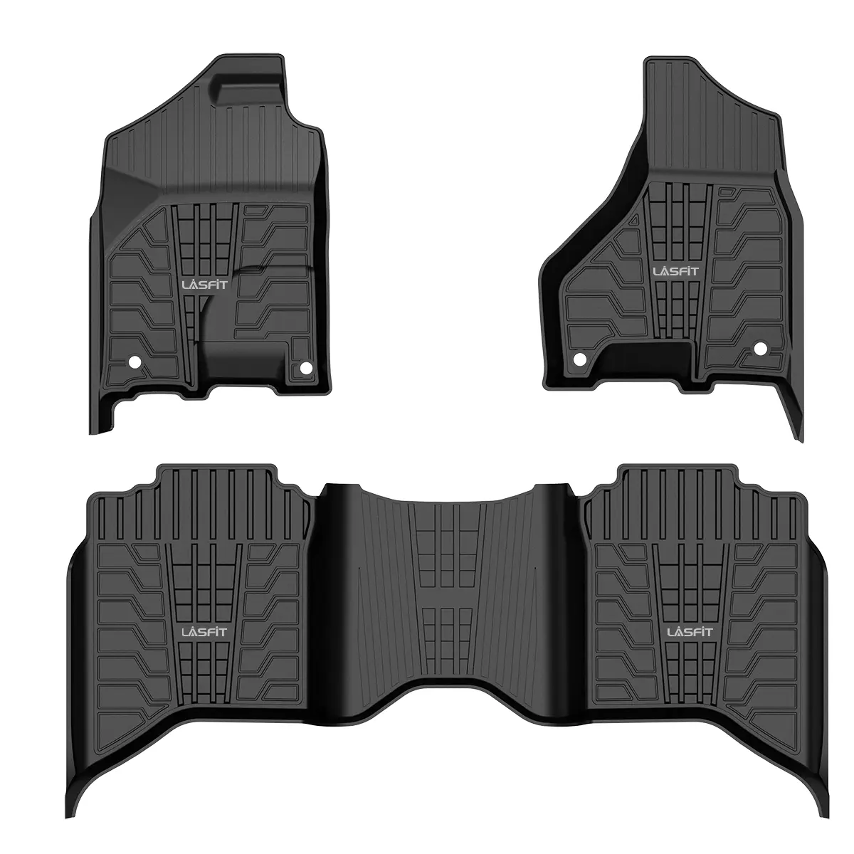 LASFIT All-Weather Custom Floor Mats - Fit for 2013-2018 Dodge Ram 1500/2500/3500 Crew Cab, 2019-2022 Ram 1500 Classic Crew Cab, 1st & 2nd Row Car Floor Liners, Black, Mat Floor Mats
