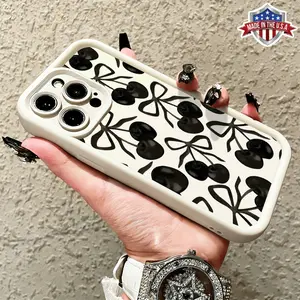 Stylish Cherry Bow Pattern Case for iPhone 17 16 15 14 Pro Max 13 12 11 XR XS Plus Air Slim Shockproof Anti Drop Protective Durable TPU Cover
