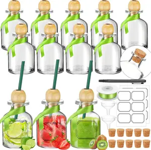 12 count 3oz/ 100ml Empty Patron Bottles with Straw Mini  Bottles for Drinks  Shot Glass Cups with Green Ribbon for Wedding Party Favor Personalized Decoration