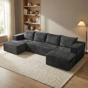 Oversized U-shaped boneless sofa with modular design for free combination, providing a deep sense of coverage and comfortable cloud corduroy fabric; Modern minimalism, no need for assembly; Suitable for living rooms, bedrooms, and other occasions