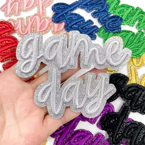 CY 8PCS Silver 3D GAME DAY Iron On Patches with Glitter Edge Embroidered Letter Applique for DIY Trucker Hats Clothes Jackets Jeans Backpacks