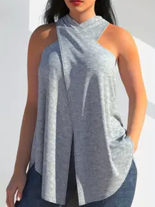 Loose Fit Irregular Neckline Casual Beach T-Shirt, Comfortable Summer Top for Women, Stylish and Breathable Fabric, Womenswear Style