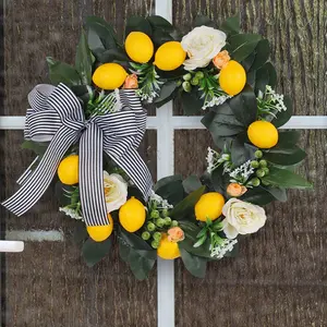 Lemon Artificial Flower Wreath, Farmhouse Fresh Style, Door Hanging Wall Decor, Home Entrance, Living Room, Shop Window, Summer Party