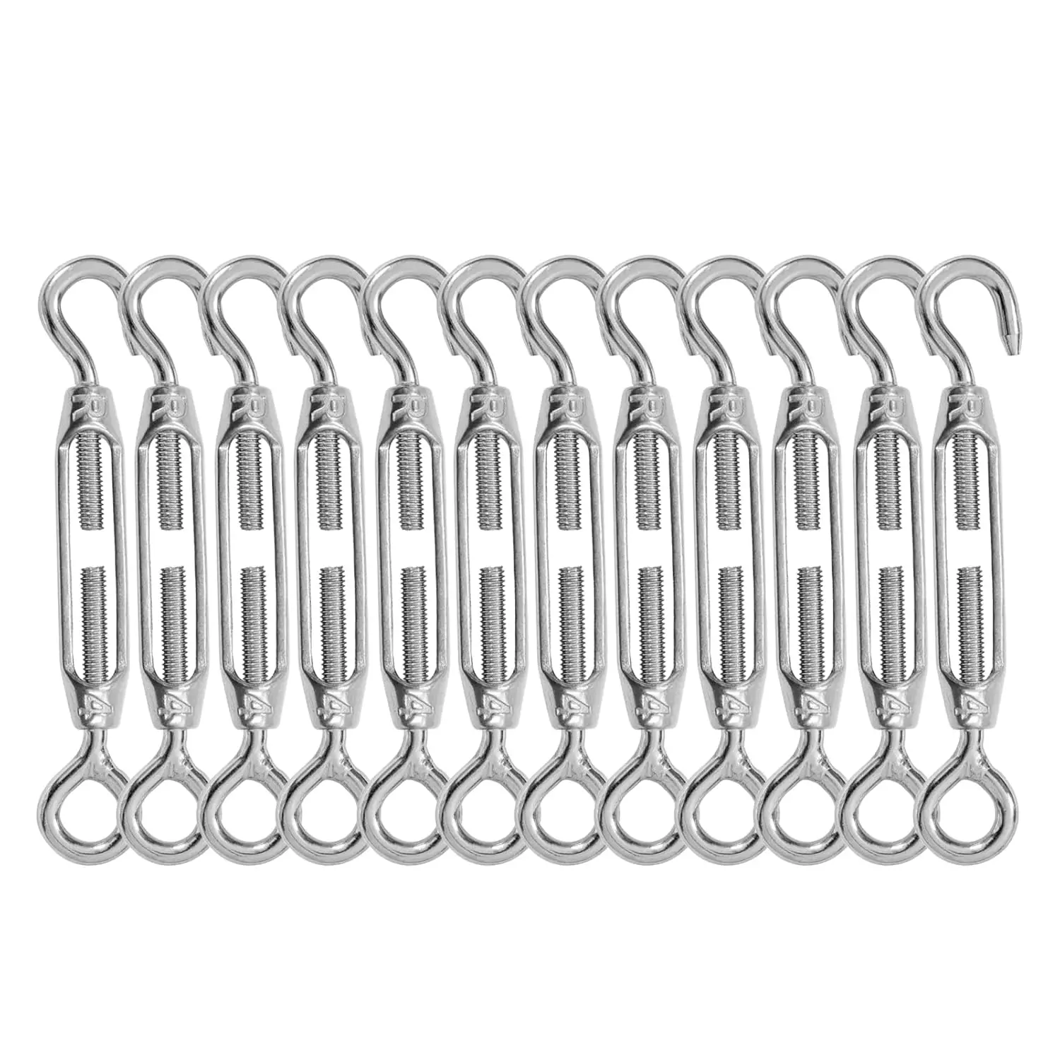 Stainless Steel Turnbuckle Tensioner, Heavy Duty Turnbuckles, Hook and Eye Turnbuckle for Cable Tent Installation Sun Shade Gardening Decoration(M4,12PCS)
