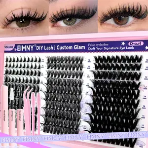 EIMNY 300Pcs Eyelash Clusters Kit, Mixed Styles Individual Eyelash Extensions with Bond & Seal, Tweezers, Brush, D Curl Natural Volume False Lashes, Fluffy False Eyelashes, Manga Lash Clusters, 10-16mm Mixed Lengths, Reusable Lashes for Daily, Party Looks