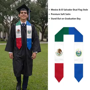 Mexico El Salvador Split Flag Graduation Stole |Two Country Graduation Sash，Graduation Stole Class of 2026, 72 Inch Flag Graduation Sash for College，cords for graduation