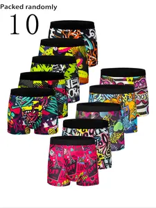Men's Underwear Set of 10, Comfortable Trendy Graffiti Briefs, Casual Fashion Versatile Boxer Shorts, All Seasons Wear, Underwear Boxers