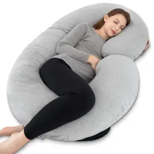 Pregnancy Pillow for Sleeping Maternity C-Shaped Body Support with Jersey Cotton Cover Comfortable Relief for Back Neck Pain & Swelling Grey